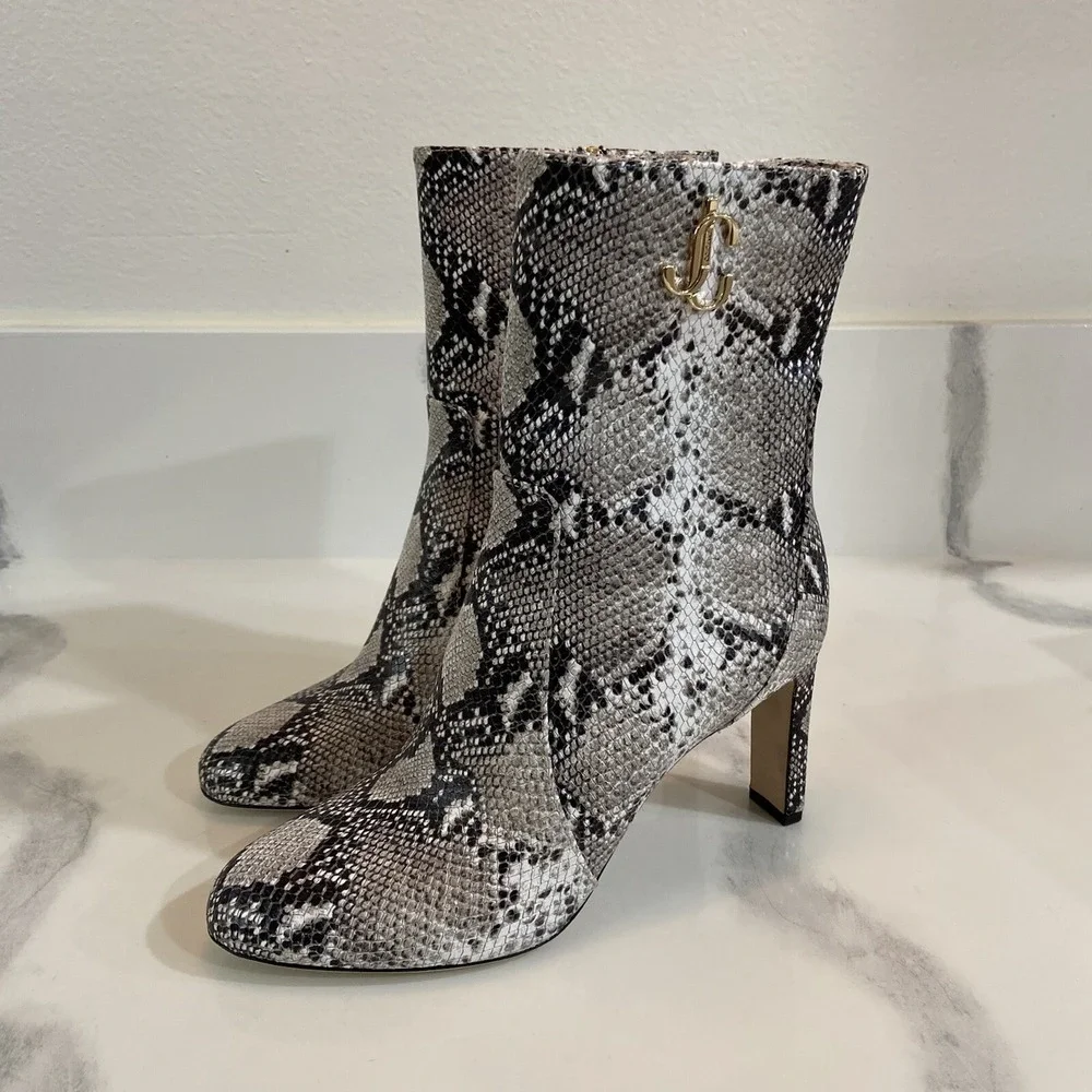Jimmy Choo JC Boots Snakeskin Midcalf Python Ankle Boots Women's 10 EUR 40